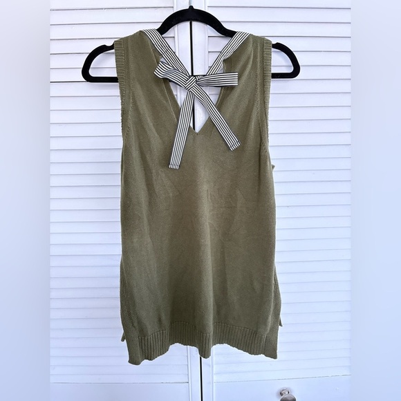 J.Crew Sleeveless Sweater Tank w/ Grosgrain Trim Bow | Soft Moss Green | Size S - Picture 7 of 16